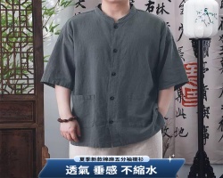 棉麻五分袖襯衫